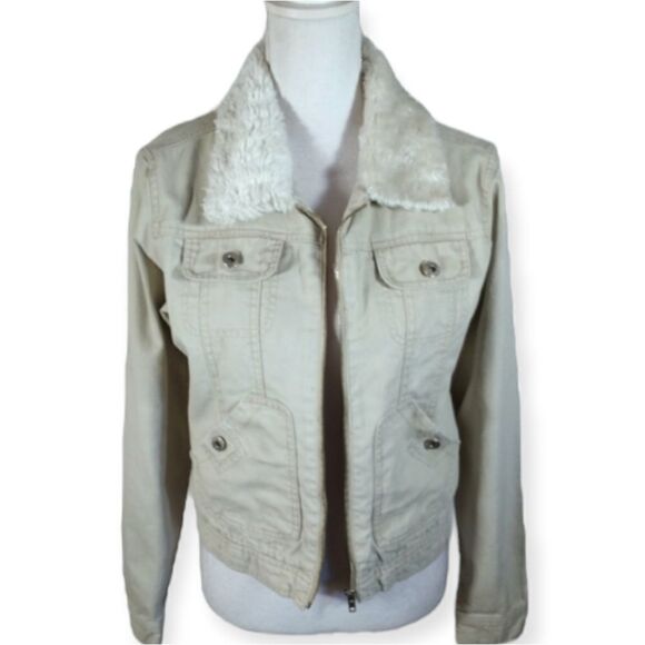 ANCHOR BLUE CREAM FAUX FUR DENIM JACKET SZ.L GUC - Picture 1 of 6